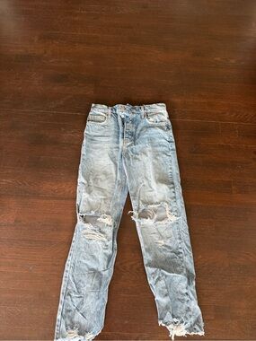 Free People Washed Light Blue Ripped Cropped Jeans